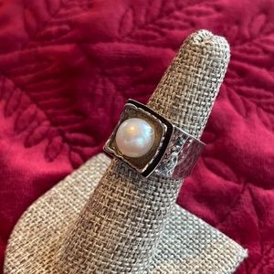 SILPADA DESIGNS STERLING SILVER 925 HAMMERED FRESHWATER PEARL RING - SZ 6.5